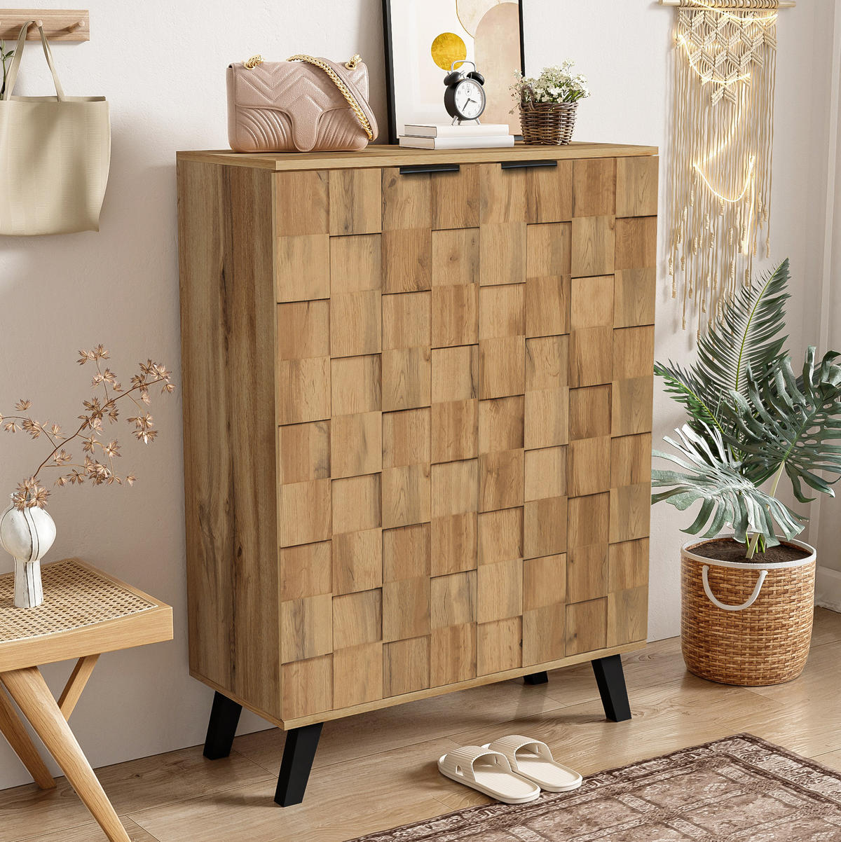 SCHUHSCHRANK 80,5/35/109,5 cm mit 5 Fächern und verstellbaren Einlegeböden aus Holzwerkstoff, Holzfarben - Naturfarben, Holzwerkstoff (80.5/109.5/35cm) - Redom