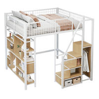 HOCHBETT 140/200 cm Weiß aus Metall und Holzwerkstoff mit Stauraumtreppe - Weiß, Metall (140/200cm) - OKMYHOME