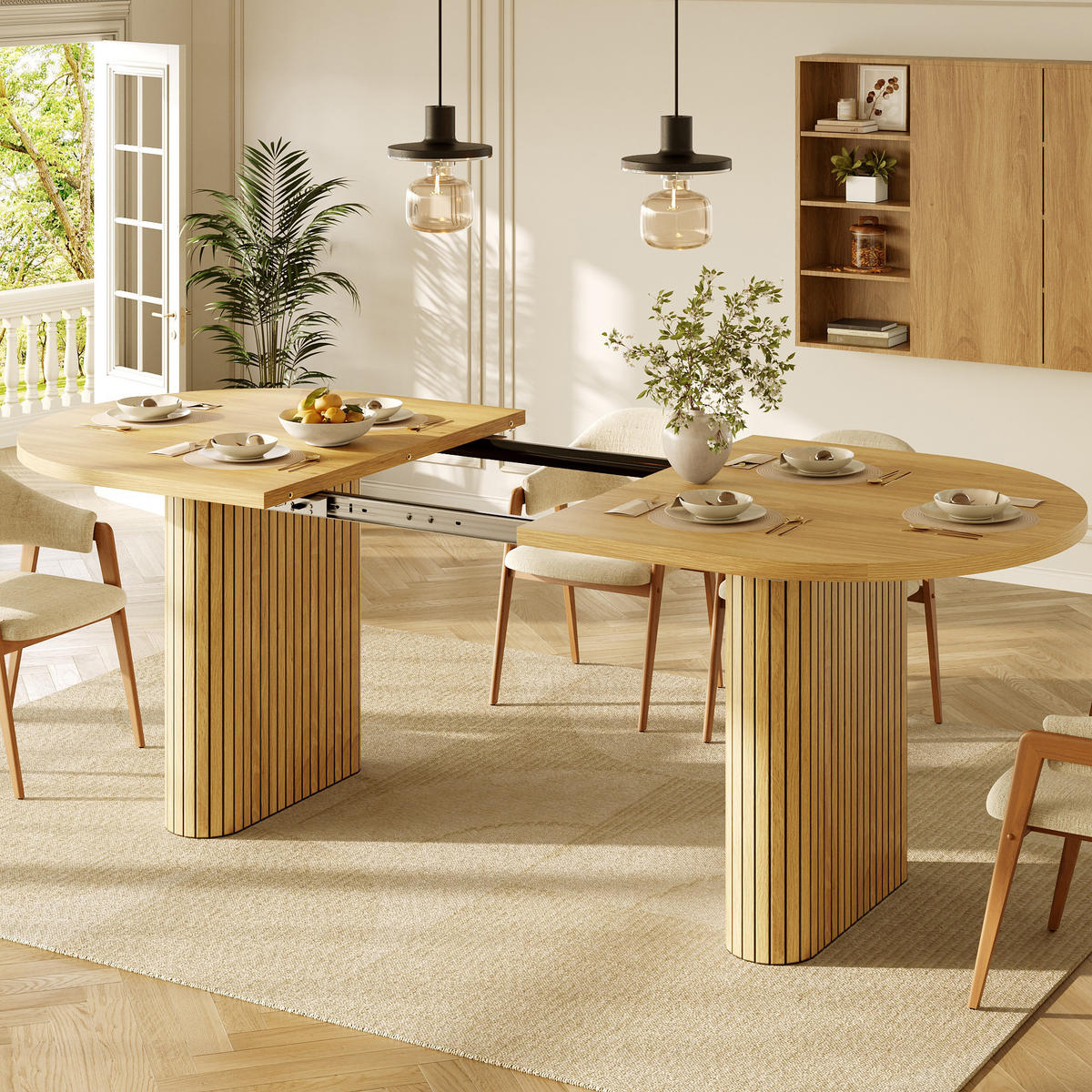 ESSTISCH Ausziehbar 120-160Cm Oval Holzstruktur Natur - Naturfarben, Metall (80/120/75.5cm) - FLIEKS