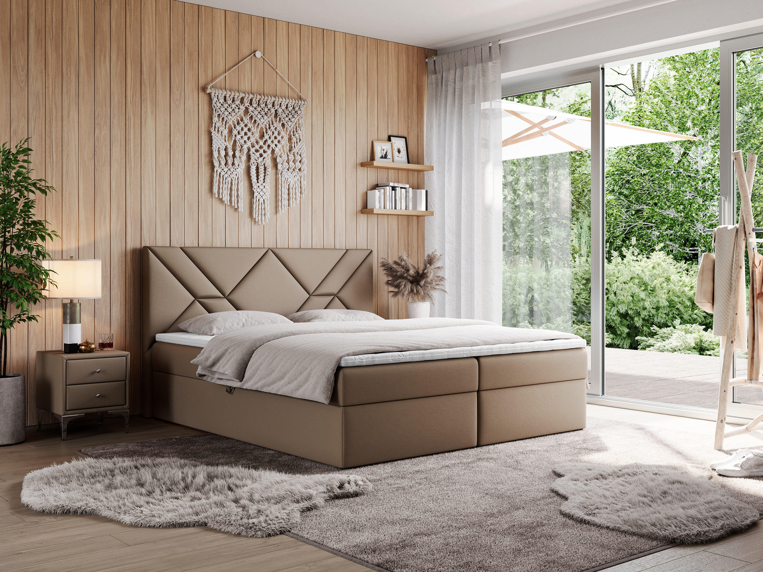 BOXBETT NEOMI 120/200 - Braun Kunstleder - H3 - Visco - Braun, Holz/Textil (120/200cm)