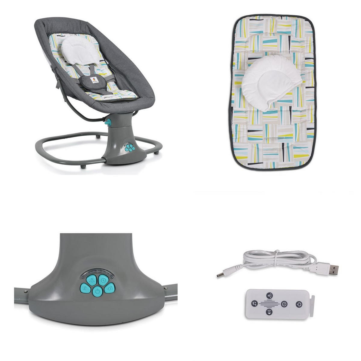 BABYWIPPE Axel 3 in1 grün Bluetooth, 5 Schaukelgeschwindigkeiten, Moskitonetz, 5-Punkt-Gurt - Grün, Metall - Moni