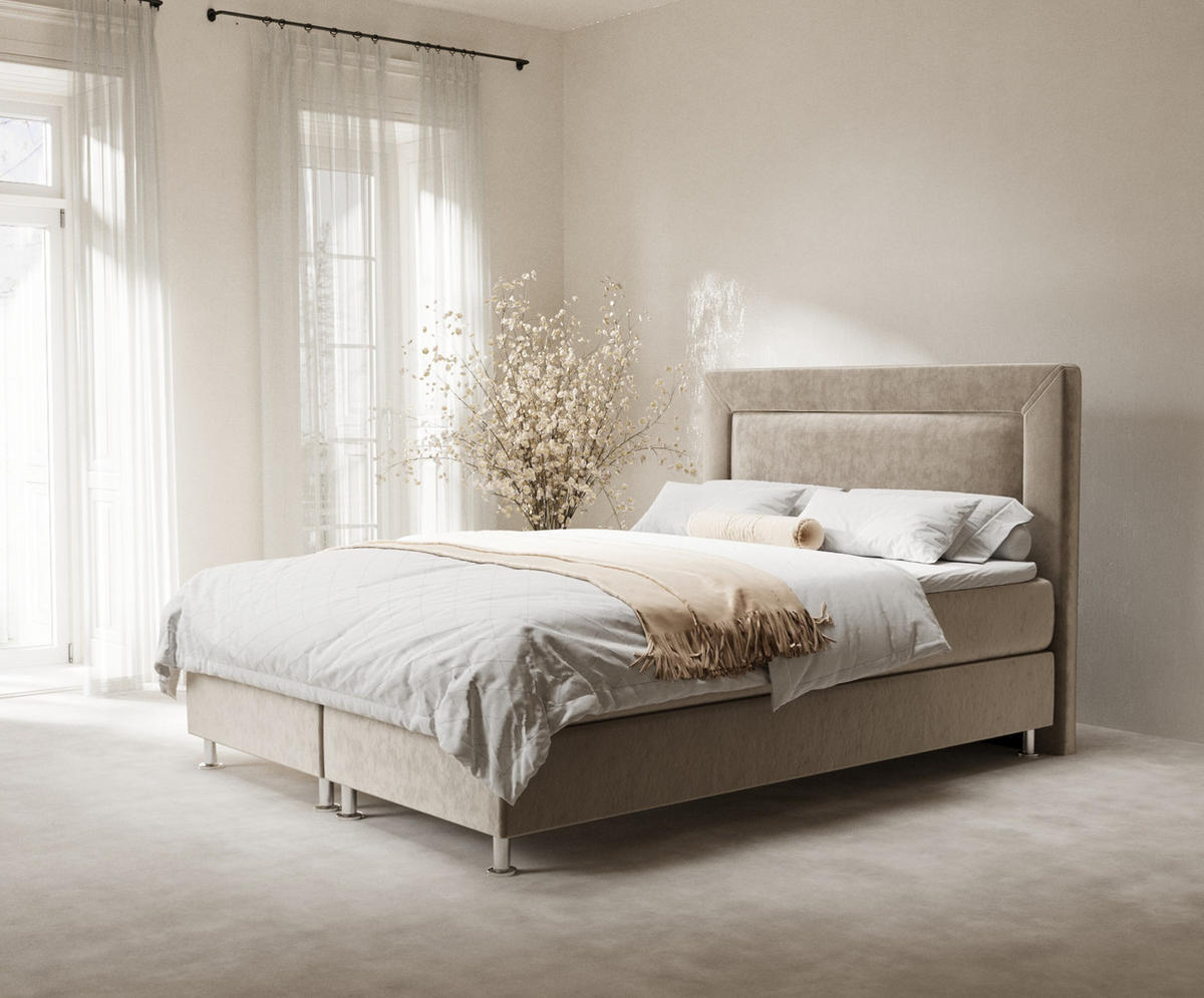 BOXSPRINGBETT Laguno Beige 180/200 cm mit Latex-Topper - Beige/Silberfarben, Holz/Holzwerkstoff (180/200cm) - Maison de Reve