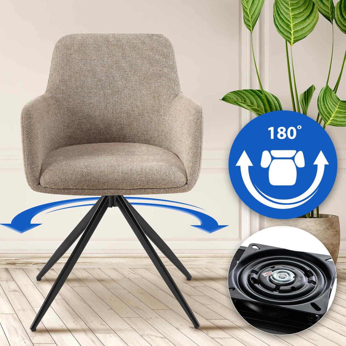 ARMLEHNENSTUHL Stoff taupe - Taupe/Schwarz, Textil/Metall (56/81/62cm) - CLP