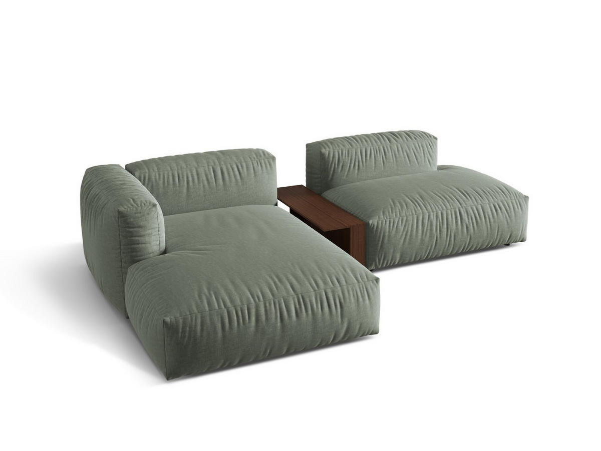 ECKSOFA modular links Martina aus strukturiertem Stoff moosgrün 2 Sitzplätze - Salbeigrün, Textil (176/285cm) - Micadoni