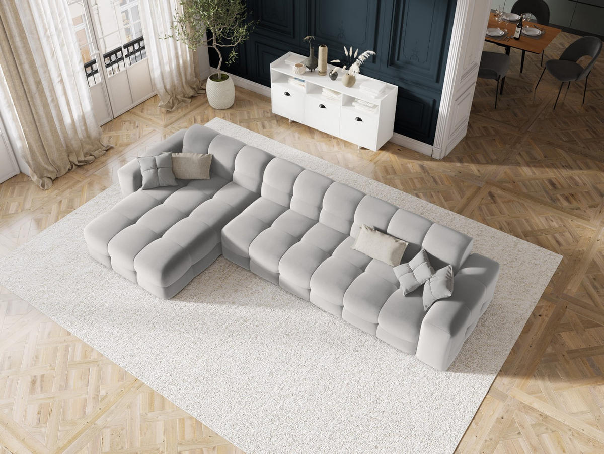 ECKSOFA links Kendal aus Samt hellgrau 5 Sitzplätze - Hellgrau, Textil (173/357cm) - Micadoni