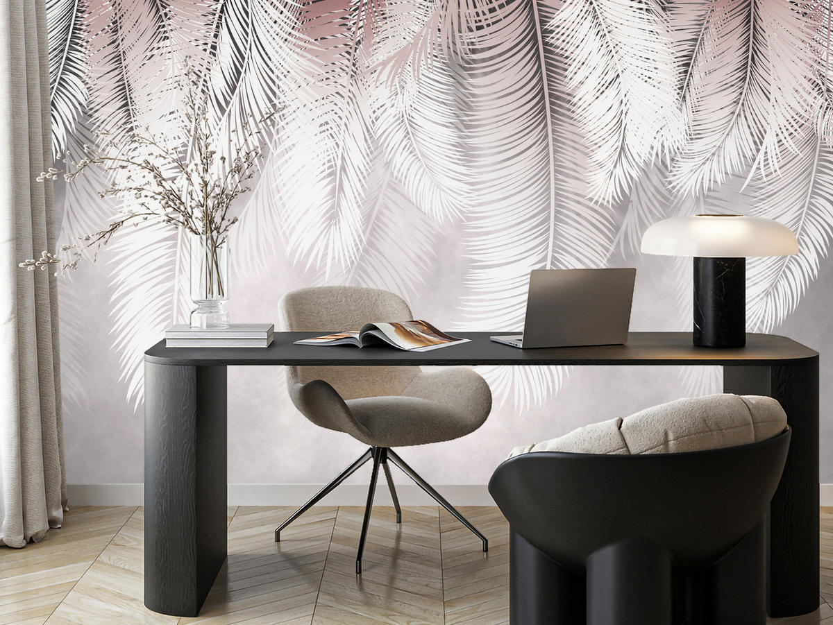 FOTOTAPETE für Esszimmer Große Palmenblätter Boho Beige 250x175 - Violett/Rosa, Papier (250/175cm) - Muralo