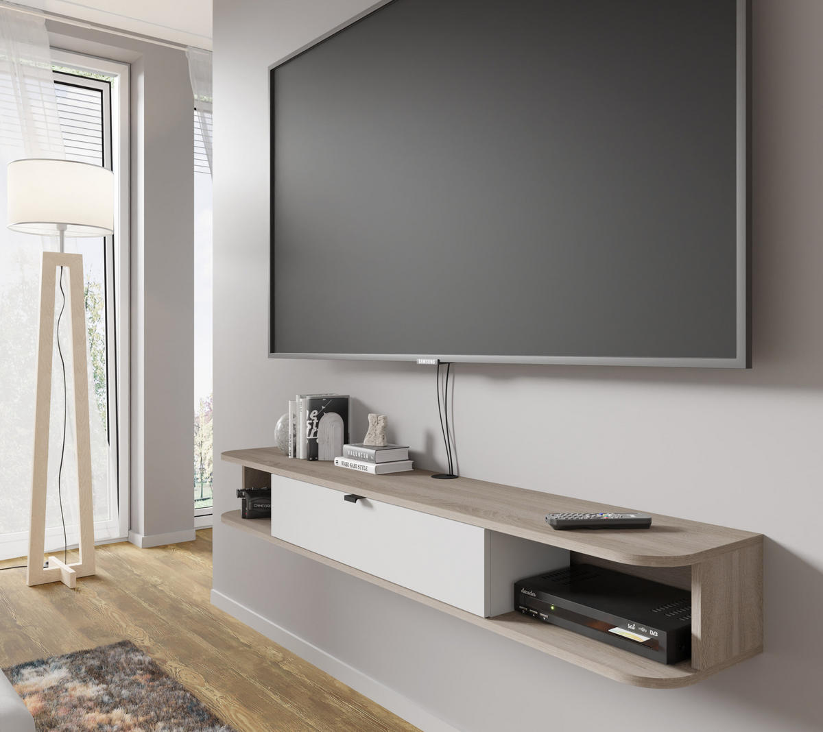 TV LOWBOARD Sonoma Eiche, Weiß 156/20/29 - Weiß/Sonoma Eiche, Holzwerkstoff (156/20/29cm) - RAUMHIRSCH FURNITURE