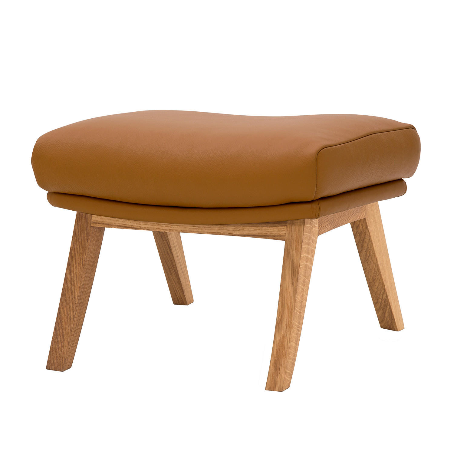 POLSTERHOCKER mit Holzfüßen - Eichefarben/Cognac, Leder/Eichenholz (51/37/41cm) - home24