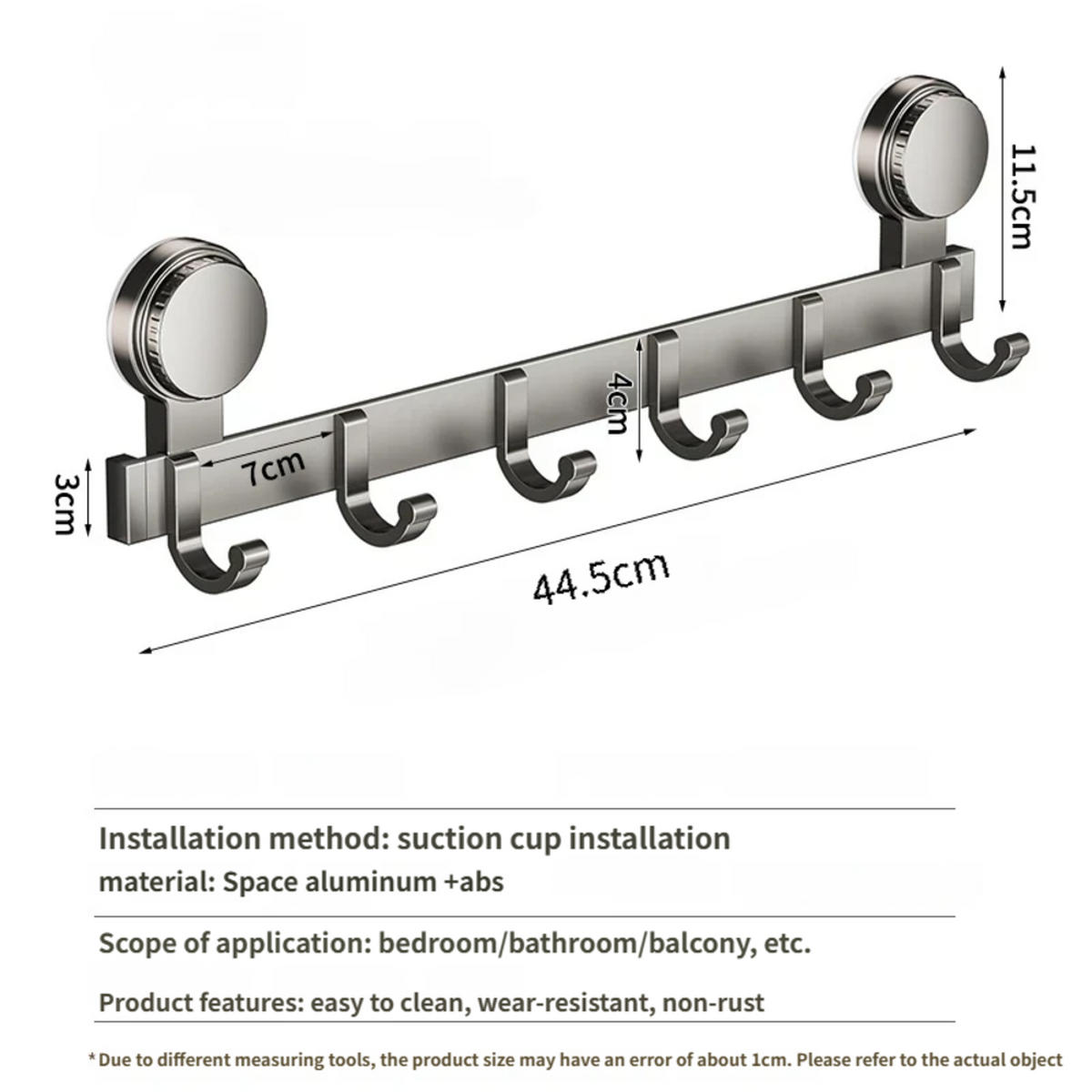 HAKENLEISTE, Weltraum-Aluminium + ABS, grau, Ohne Bohren，44.5 × 11.5 cm - Grau, Metall (11.5/4.5/44.5cm) - Weltevree