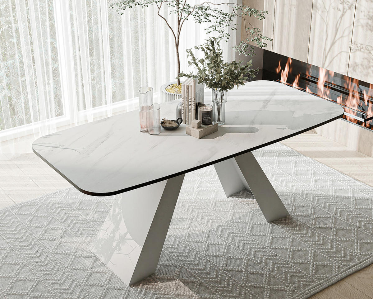 AUSZIEHTISCH ZENITH 160/90/76 cm mit Metallgestell, Weiß / Bianco - Perlmutt/Weiß, Holzwerkstoff/Metall (90/160/76cm) - Idohome