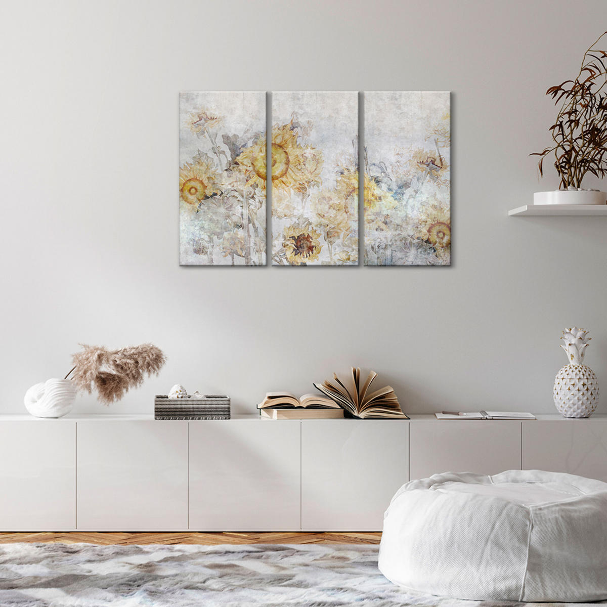 LEINWANDBILD Sonnenblumen 3-tlg. 90x60 cm - Multicolor, Holz (90/60cm) - LUMASOUL