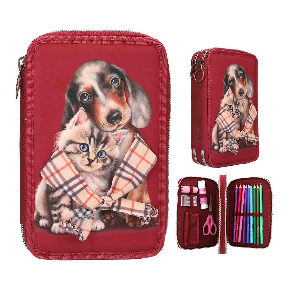 2-FACH FEDERTASCHE FUR-EVER FRIENDS TOPModel rot 5,5 x 13 x 20 cm - Rot, Kunststoff (13/20/5.5cm) - Depesche Germany