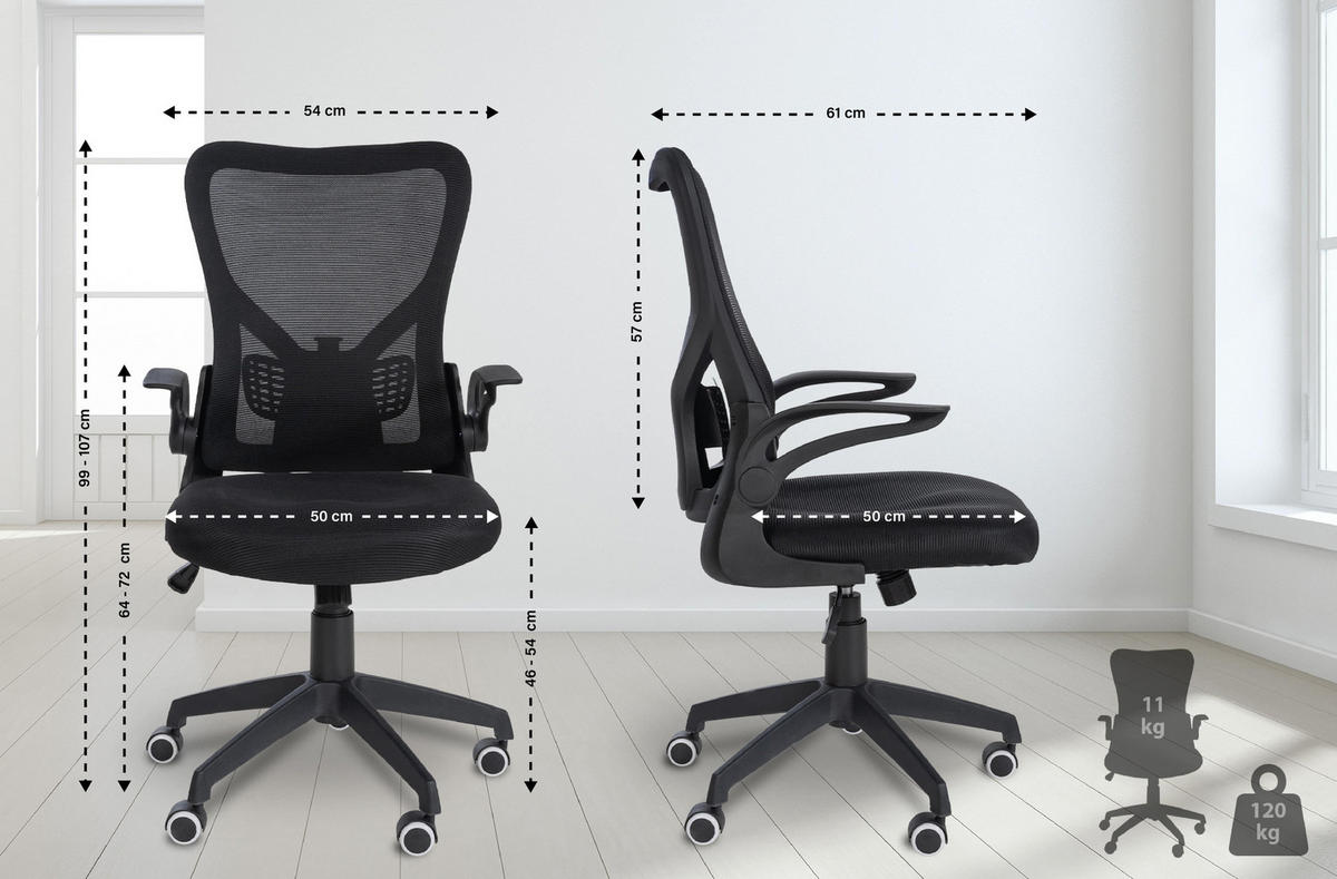 BÜROSTUHL Novar schwarz - Schwarz, Kunststoff/Metall (54/107/61cm) - TPFLiving