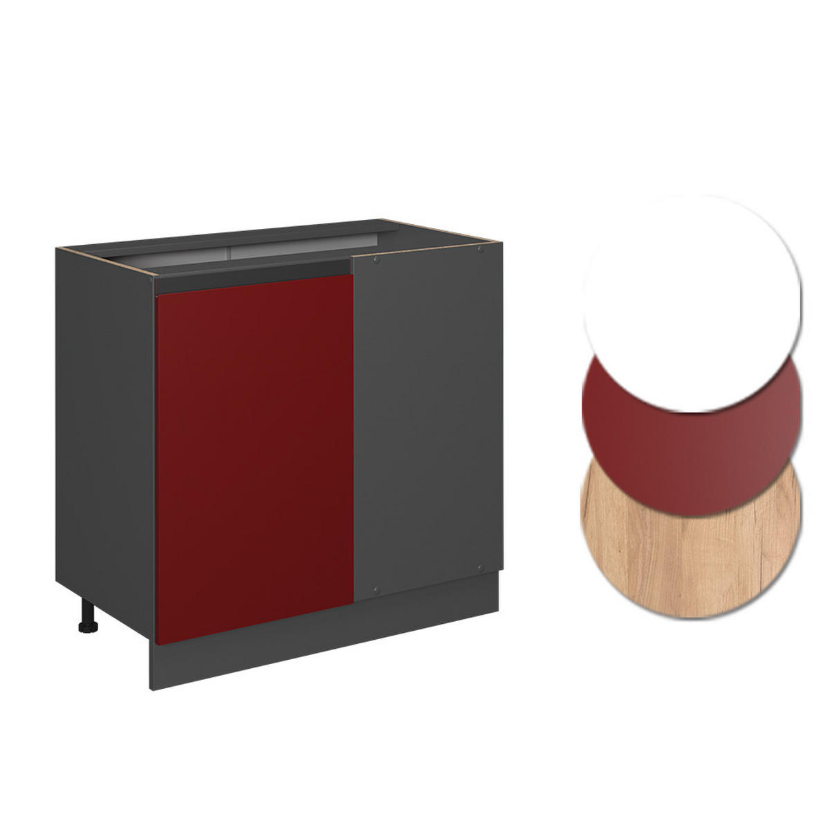 ECKUNTERSCHRANK R-Line Rot 86 cm AP Marmor - Anthrazit/Rot, Holzwerkstoff (86/81.6/60cm) - Vicco