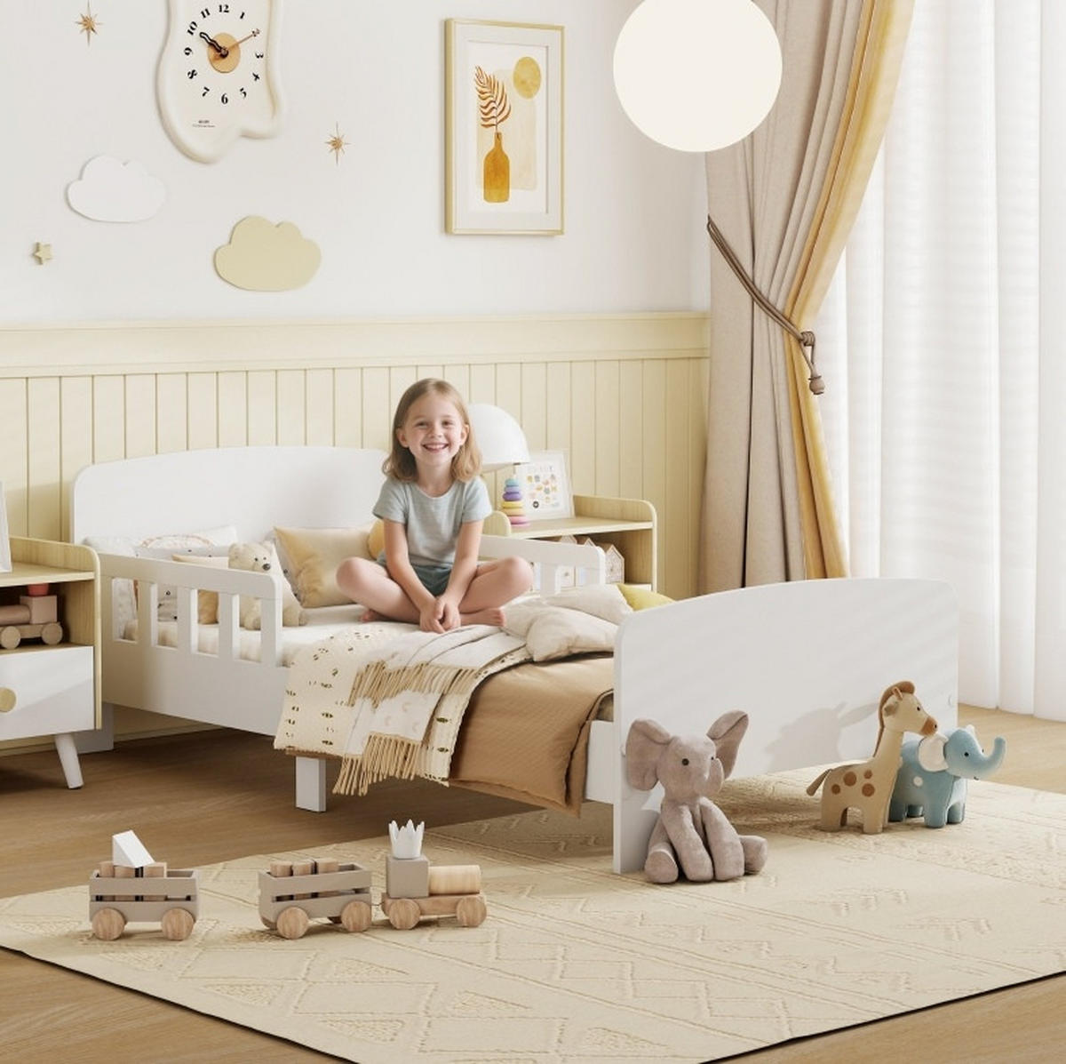 KINDERBETT 140/70 cm aus Holz mit beidseitigen Schutzschienen Weiß - Weiß, Holz (140/70cm) - Modenvie