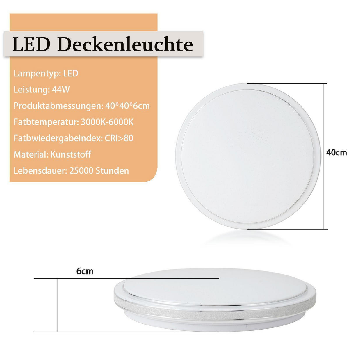 LED-DECKENLEUCHTE Broo 40/40/6 cm - Silberfarben, Kunststoff (40/40/6cm) - Nettlife