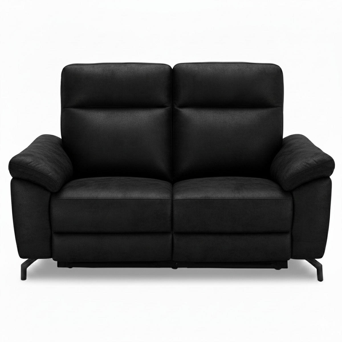 ZWEISITZER-SOFA Mikrofaser Schwarz - Schwarz, Leder/Metall (162/101/96cm) - Furnhouse