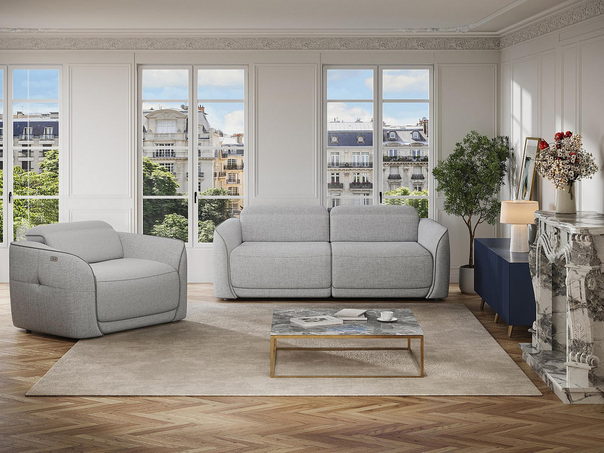 RELAXSESSEL elektrisch - melierter Stoff - Hellgrau - OZARTO - Hellgrau, Textil (121/77/107cm) - Vente-Unique