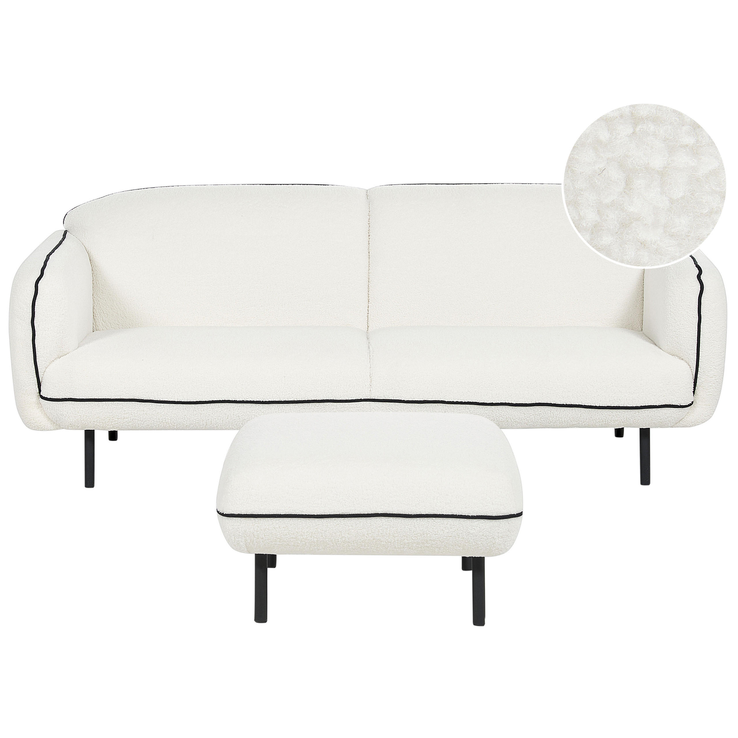 3-SITZER-SOFA Bouclé weiß/schwarz mit Ottomane Tonsberg - Schwarz/Weiß, Textil (198/78/85cm) - Beliani