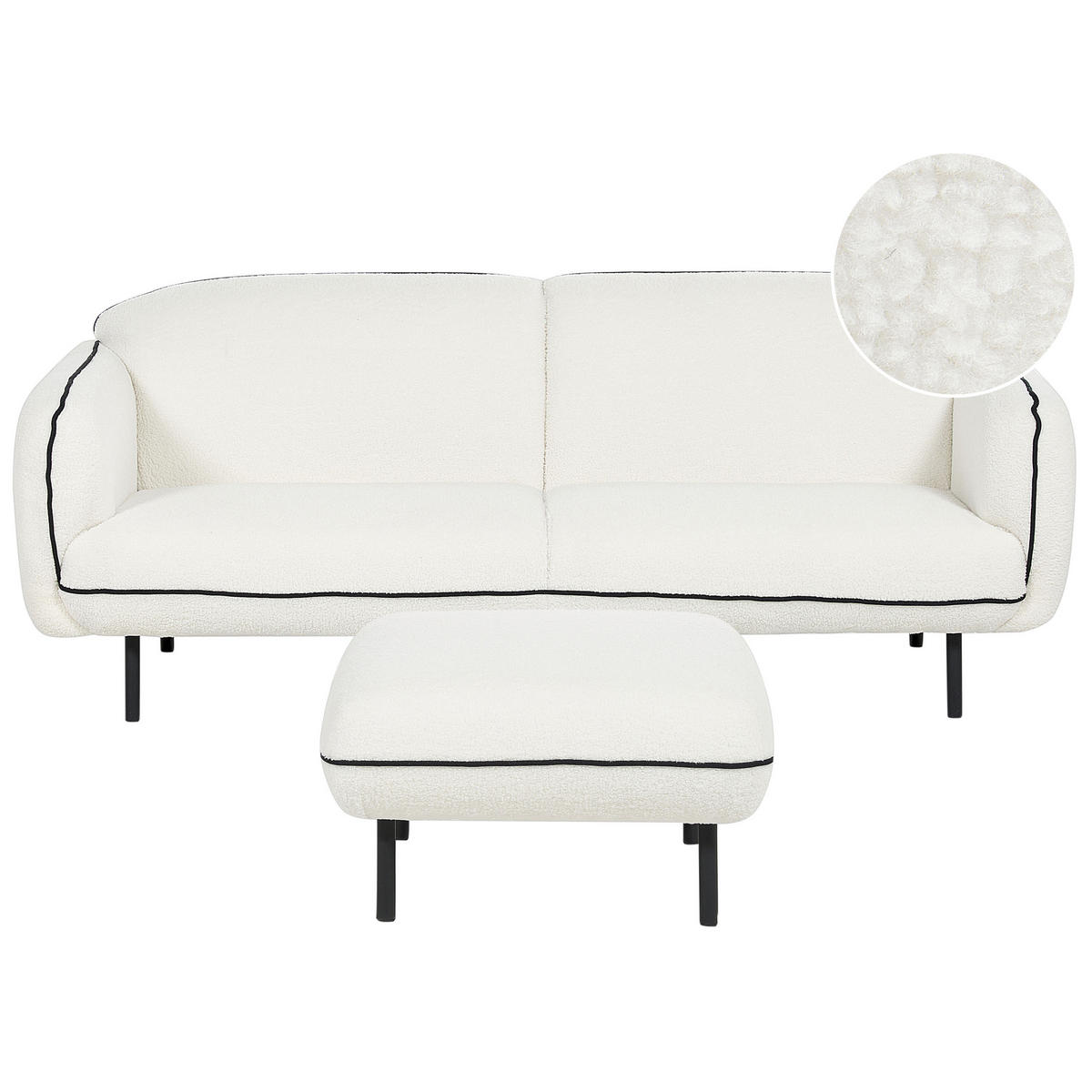 3-SITZER-SOFA Bouclé weiß/schwarz mit Ottomane Tonsberg - Schwarz/Weiß, Textil (198/78/85cm) - Beliani
