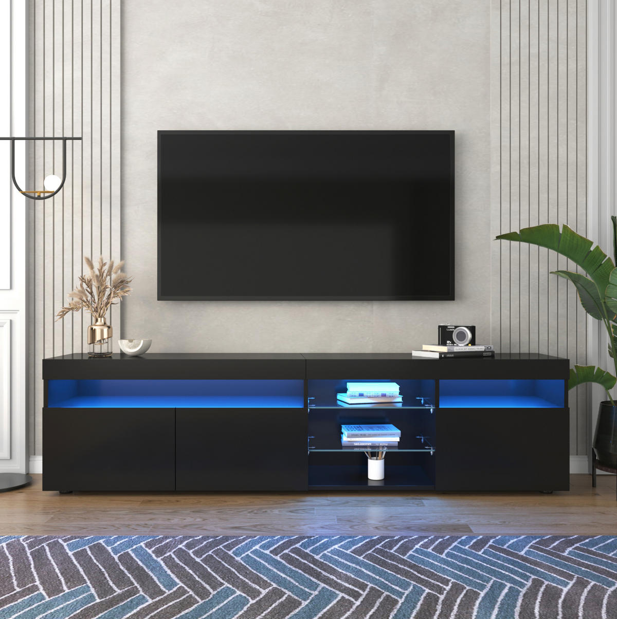LOWBOARD 180/35/48 cm Schwarz aus MDF mit variabler LED-Beleuchtung - Schwarz, Holzwerkstoff (35/48/180cm) - OKMYHOME