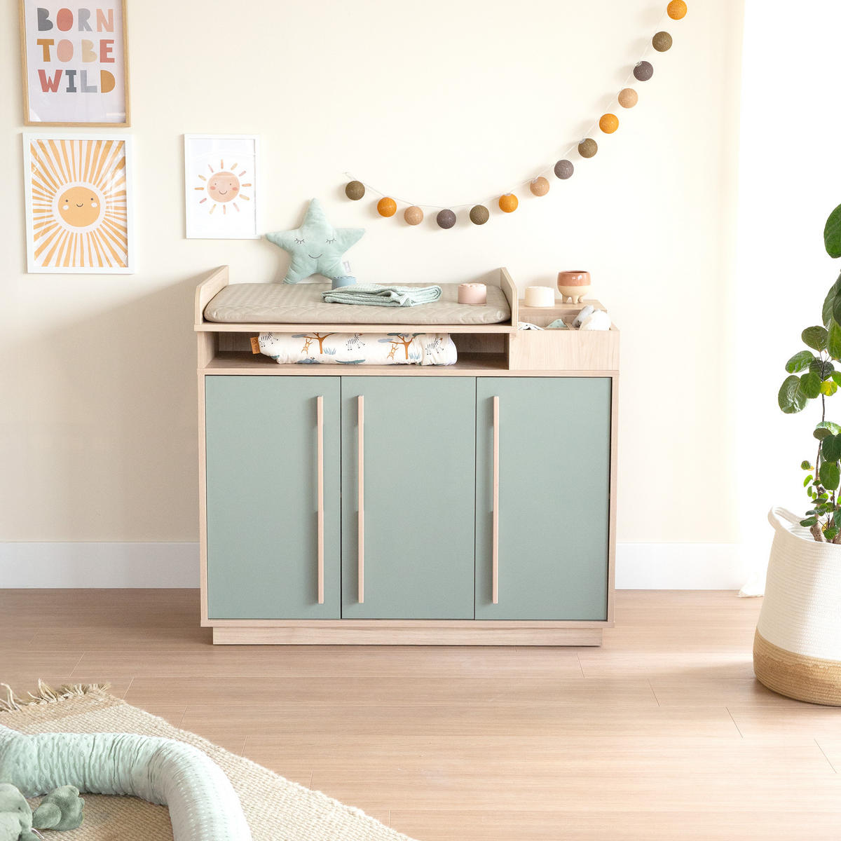 WICKELKOMMODE Selva - Grün, Holz (118/103/77cm) - Roba