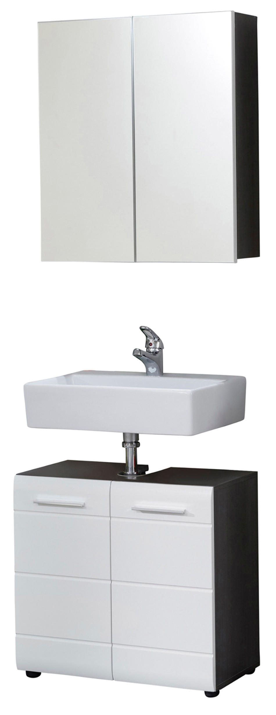 BADMÖBEL-SET weiß Hochglanz, grau Rauchsilber 2-teilig 60 cm, Badkombination in modernem Design - Weiß Hochglanz/Silberfarben, Glas/Holzwerkstoff (60/182/31cm) - Top.Furn