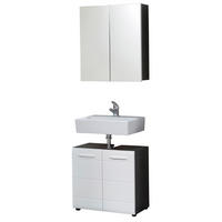 BADMÖBEL-SET weiß Hochglanz, grau Rauchsilber 2-teilig 60 cm, Badkombination in modernem Design - Weiß Hochglanz/Silberfarben, Glas/Holzwerkstoff (60/182/31cm) - Top.Furn