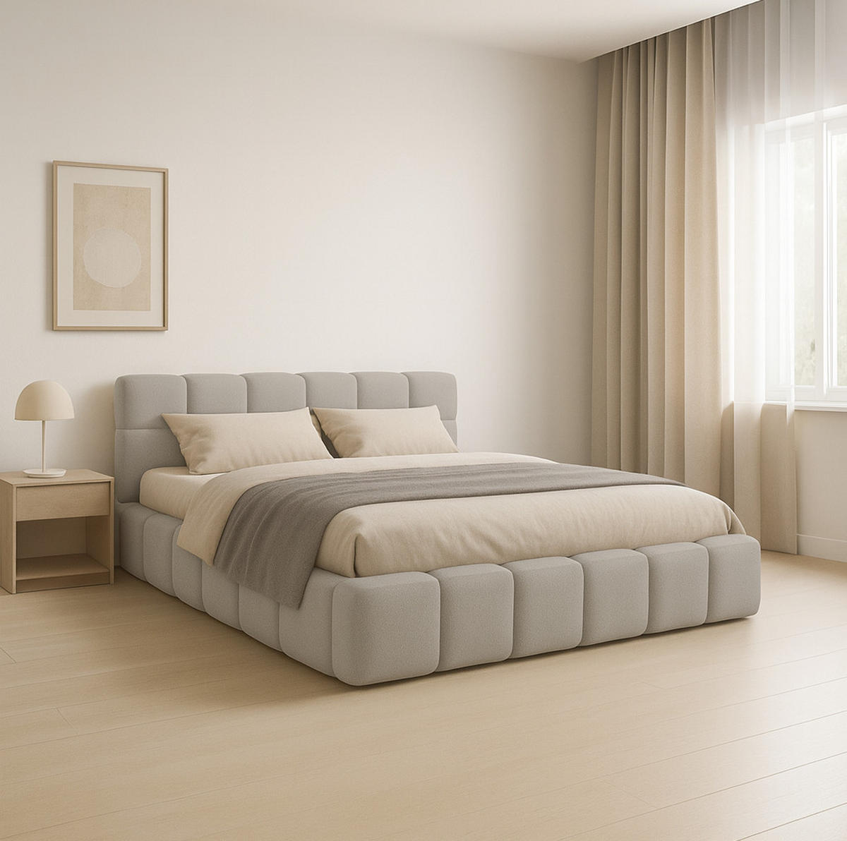 POLSTERBETT NUBO PREMIUM 160x200 cm mit Bettkasten – Stoff QUELLE 83 - Grau, Holz (160/200cm) - Dekori_Interiors