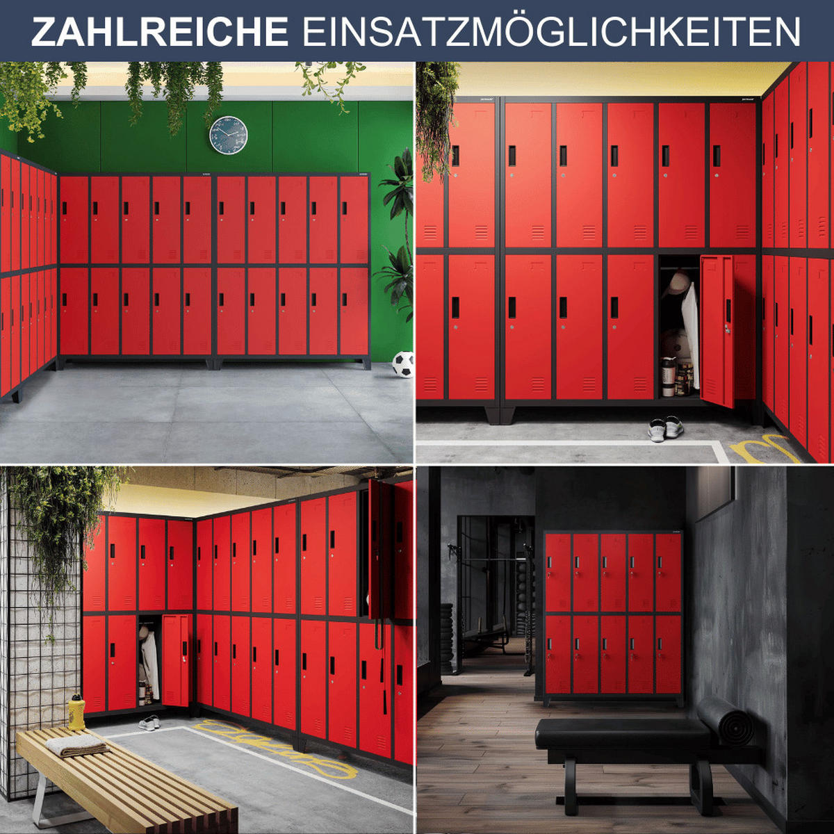UMKLEIDESCHRANK Spind BERLIN 10 Abteile 172x136x45cm Anthrazit-Rot - Anthrazit, Metall (136/172/45cm) - DELUKE
