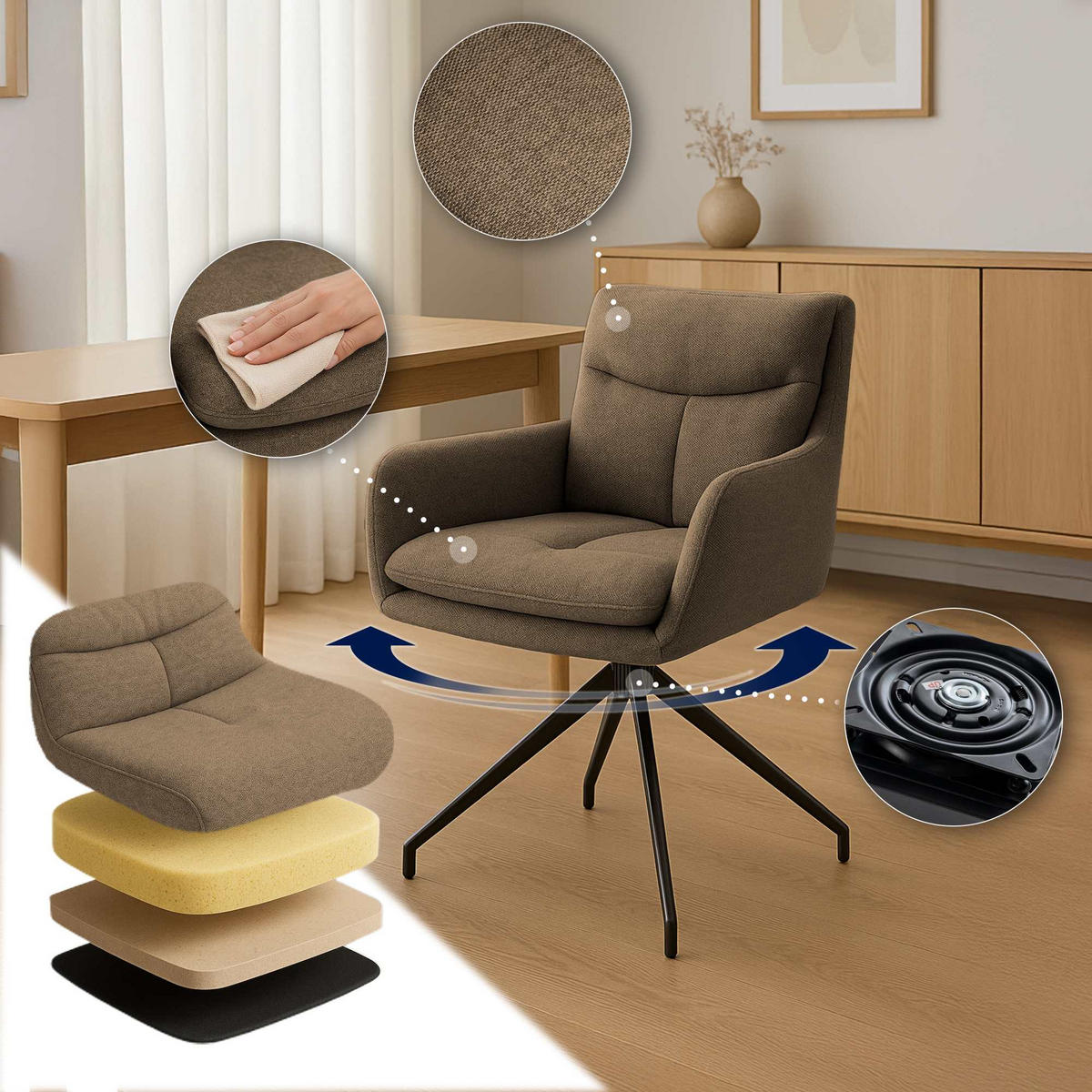 ESSZIMMERSTUHL 2er Set Stoff Braun - Braun, Textil/Metall (57/83/62cm) - CLP