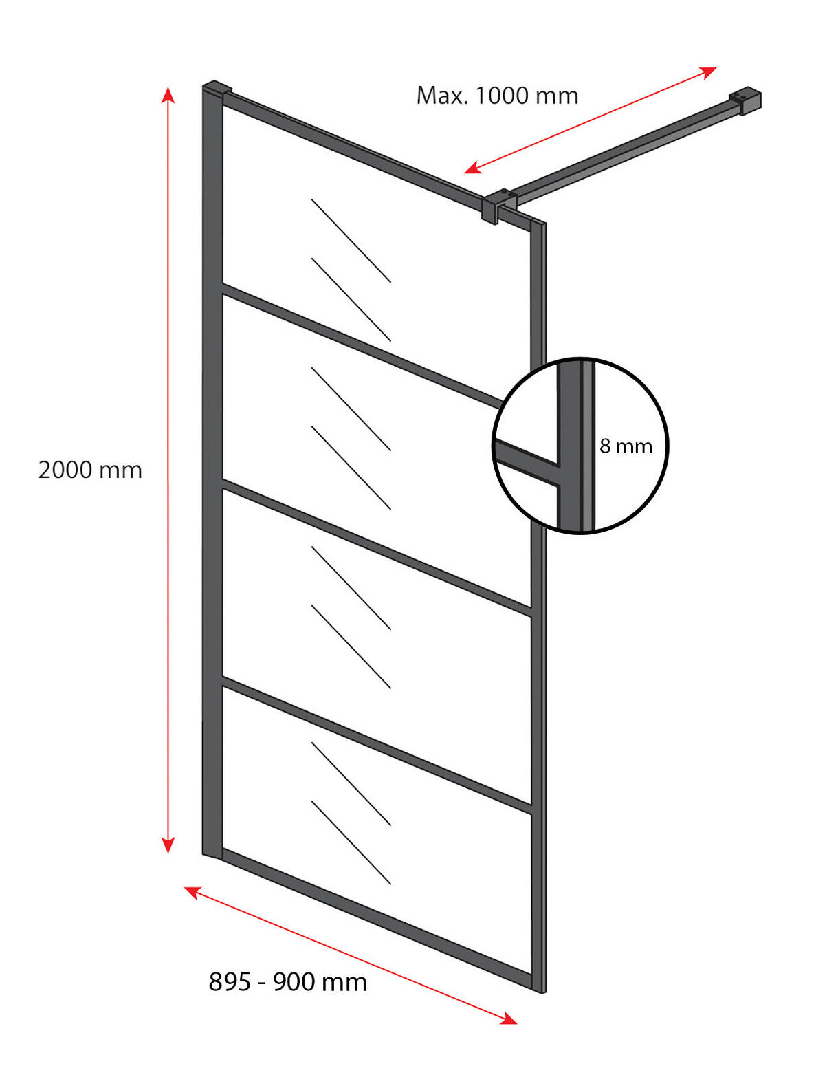 DUSCHWAND Essos - 90 x 200 cm - Schwarz - Walk-In Duschabtrennung aus Rauchglas - Anthrazit/Schwarz, Glas (90/200cm) - Badplaats