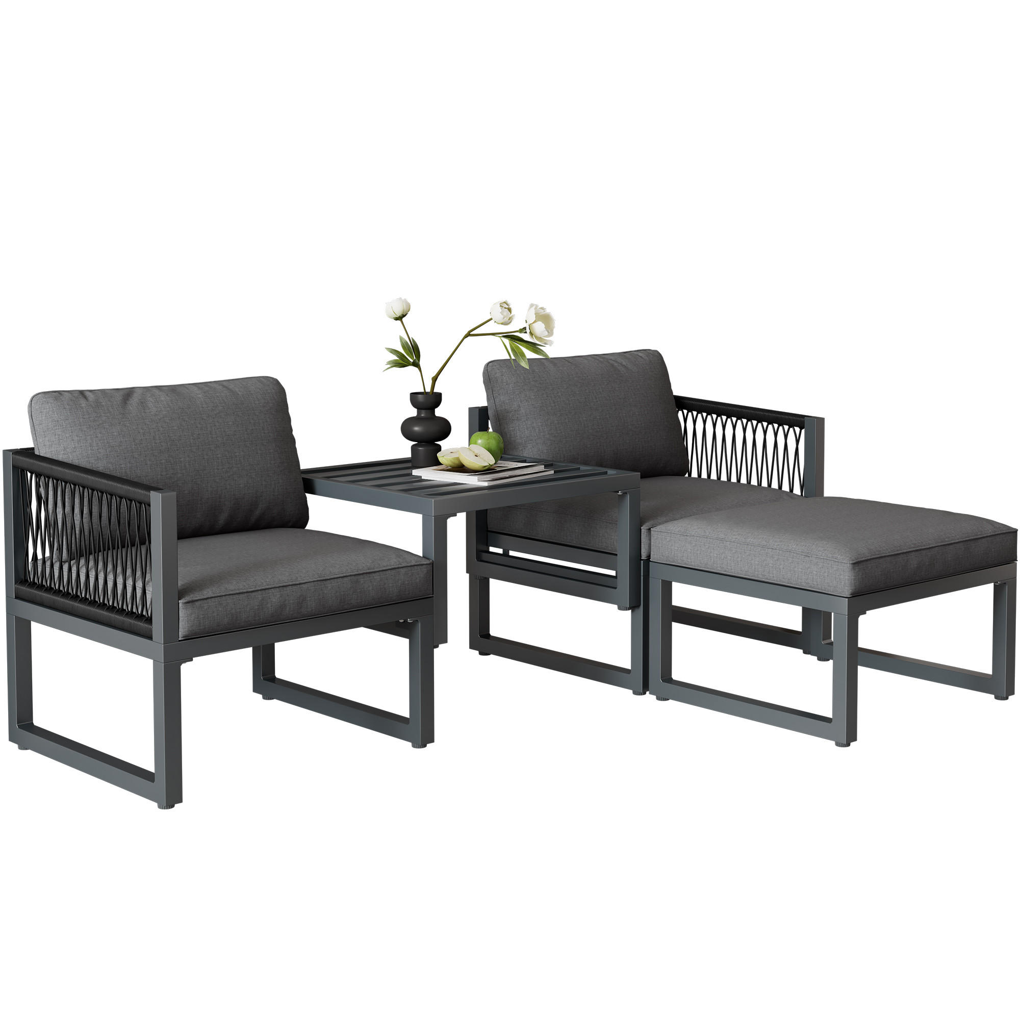 LOUNGESET Modular Grau 2 Sofas 2 Hocker - Grau, Metall - FLIEKS
