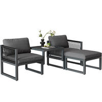 LOUNGESET Modular Grau 2 Sofas 2 Hocker - Grau, Metall - FLIEKS
