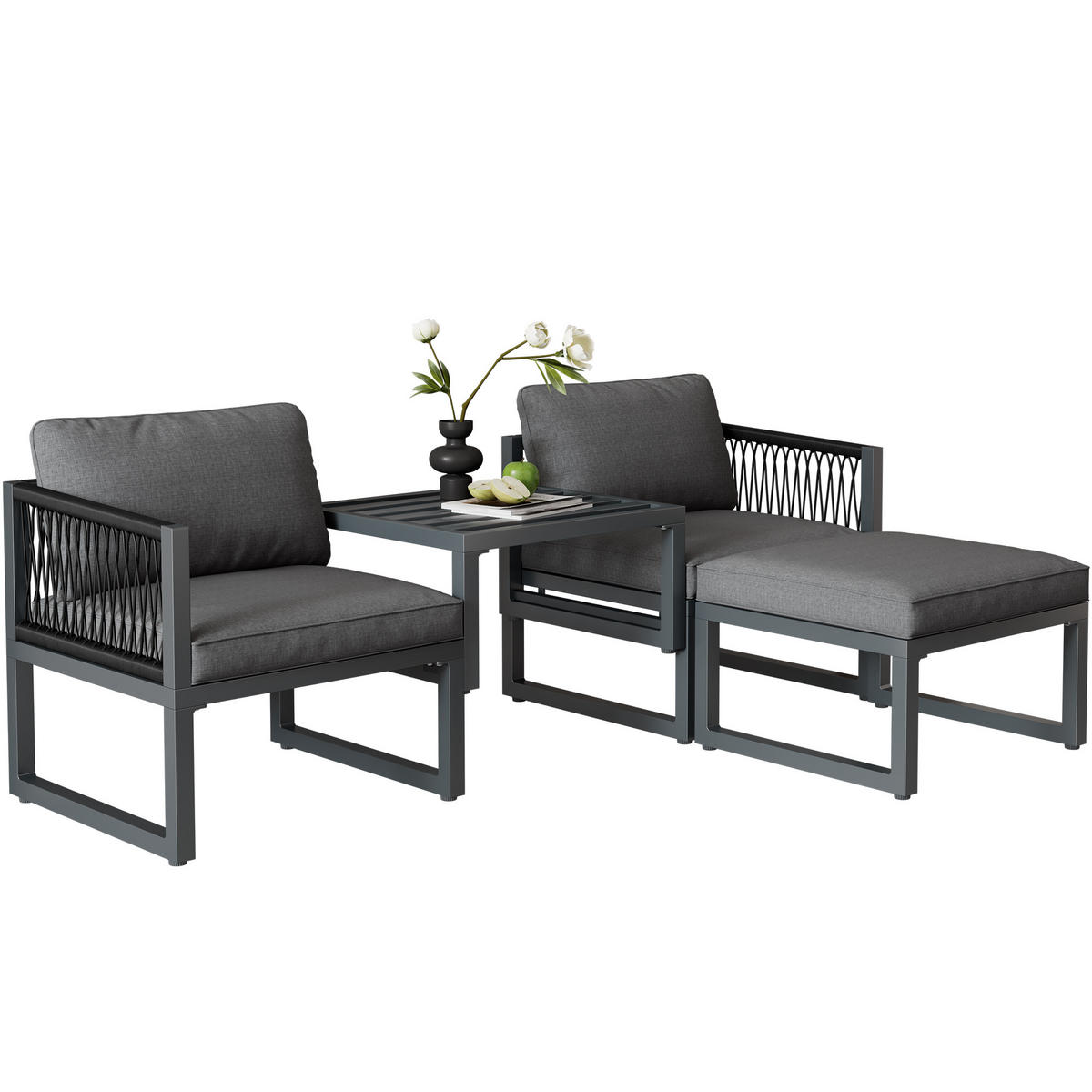 LOUNGESET Modular Grau 2 Sofas 2 Hocker - Grau, Metall - FLIEKS