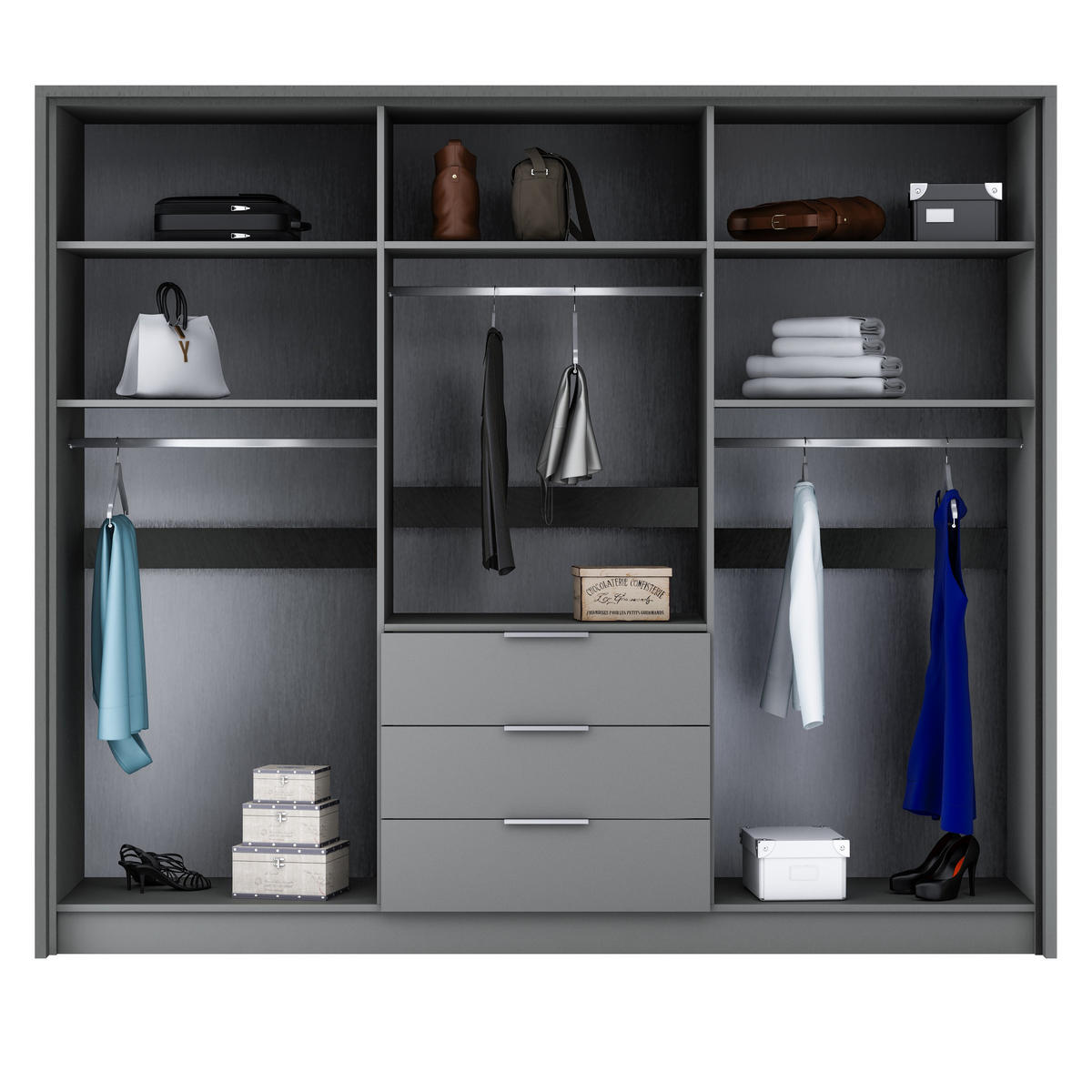 DREHTÜRENSCHRANK SHACO 255/217/65 cm 6-türig Graphitfarben - Graphitfarben, Holzwerkstoff (255/217/65cm) - MASSENO