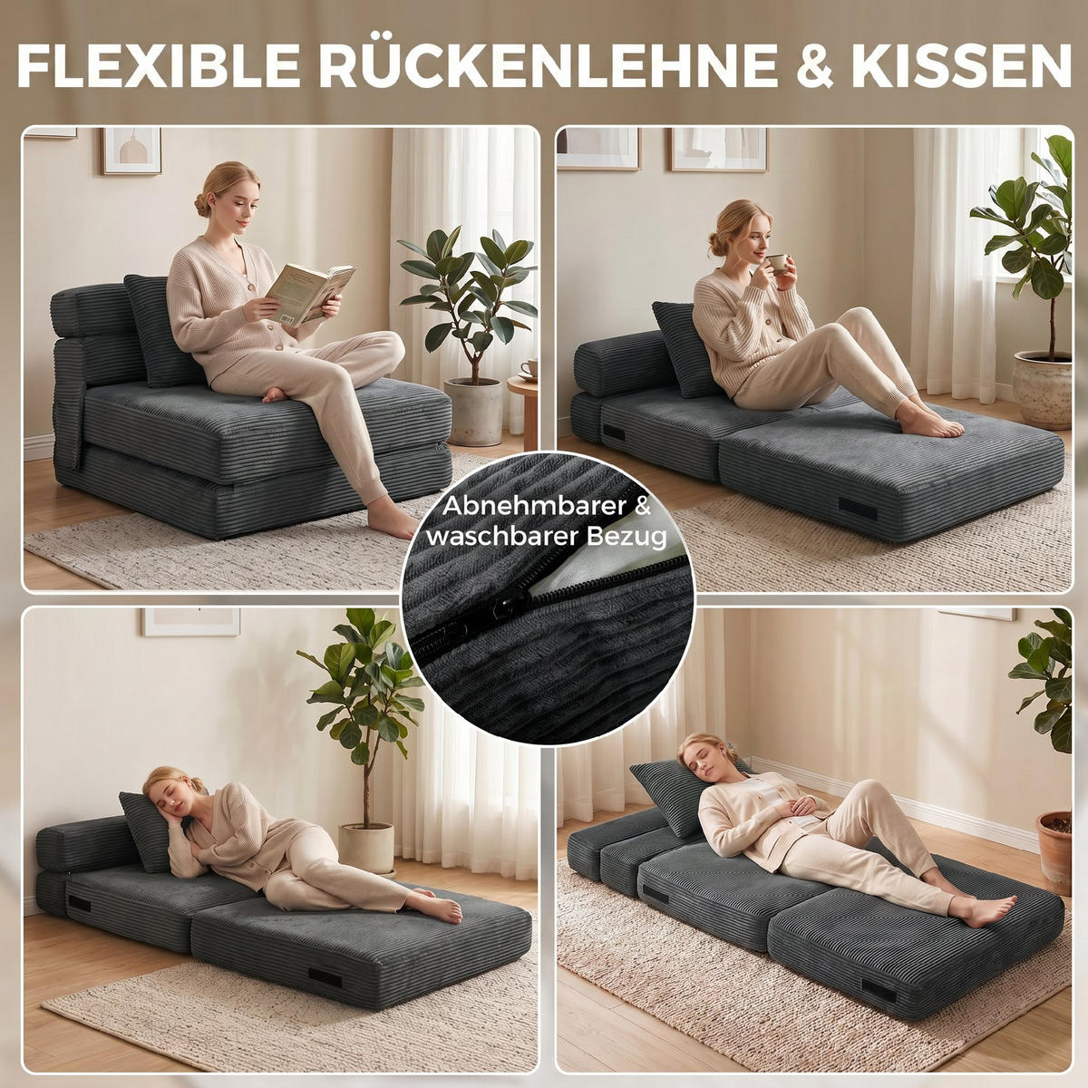 SCHLAFSESSEL Dunkelgrau 100.0/76.0/62.0 cm - Dunkelgrau, Textil (76/62/100cm)