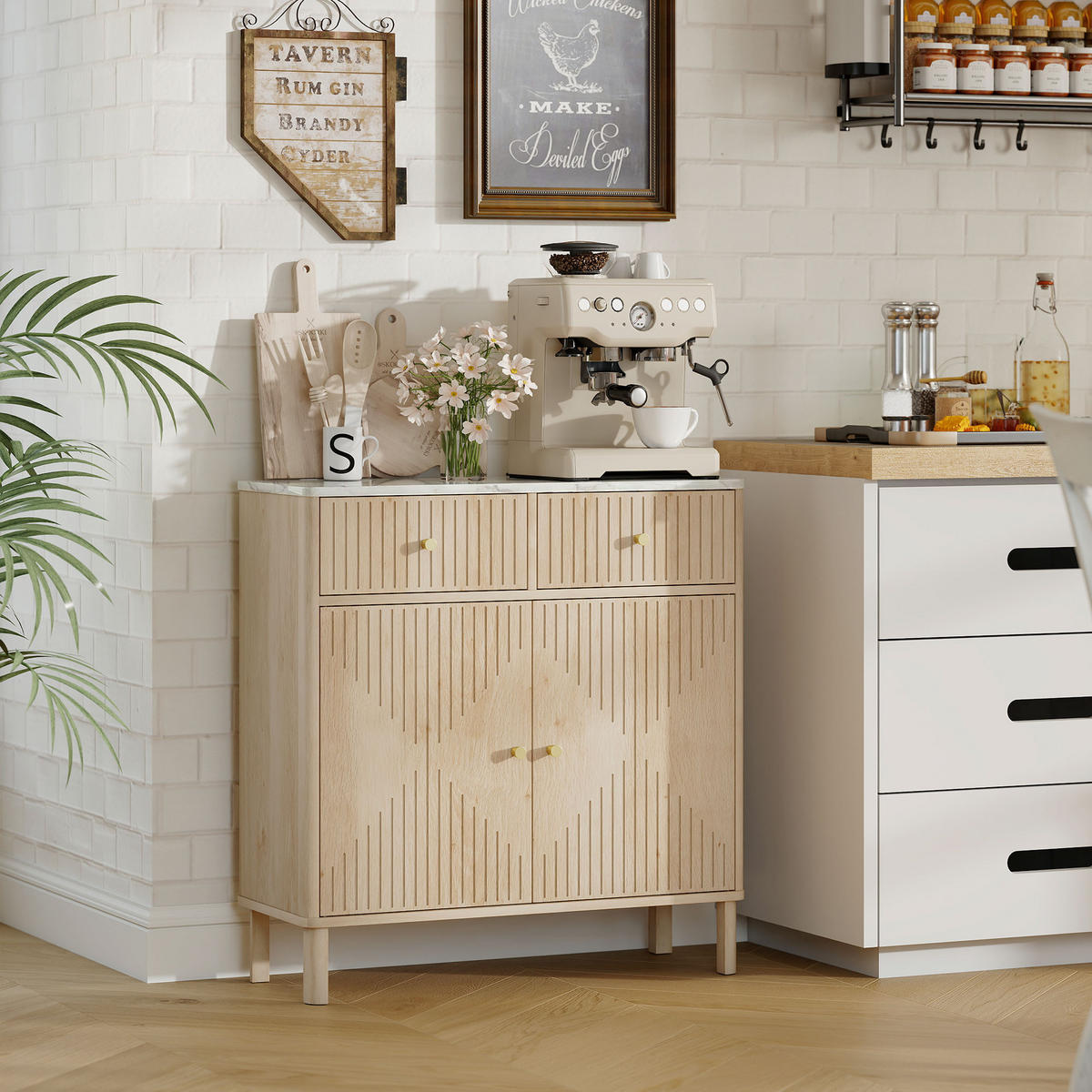 SIDEBOARD DE-11218 2 Schubladen Eiche - Eichefarben, Holzwerkstoff (77/80/30cm) - ComfortXL