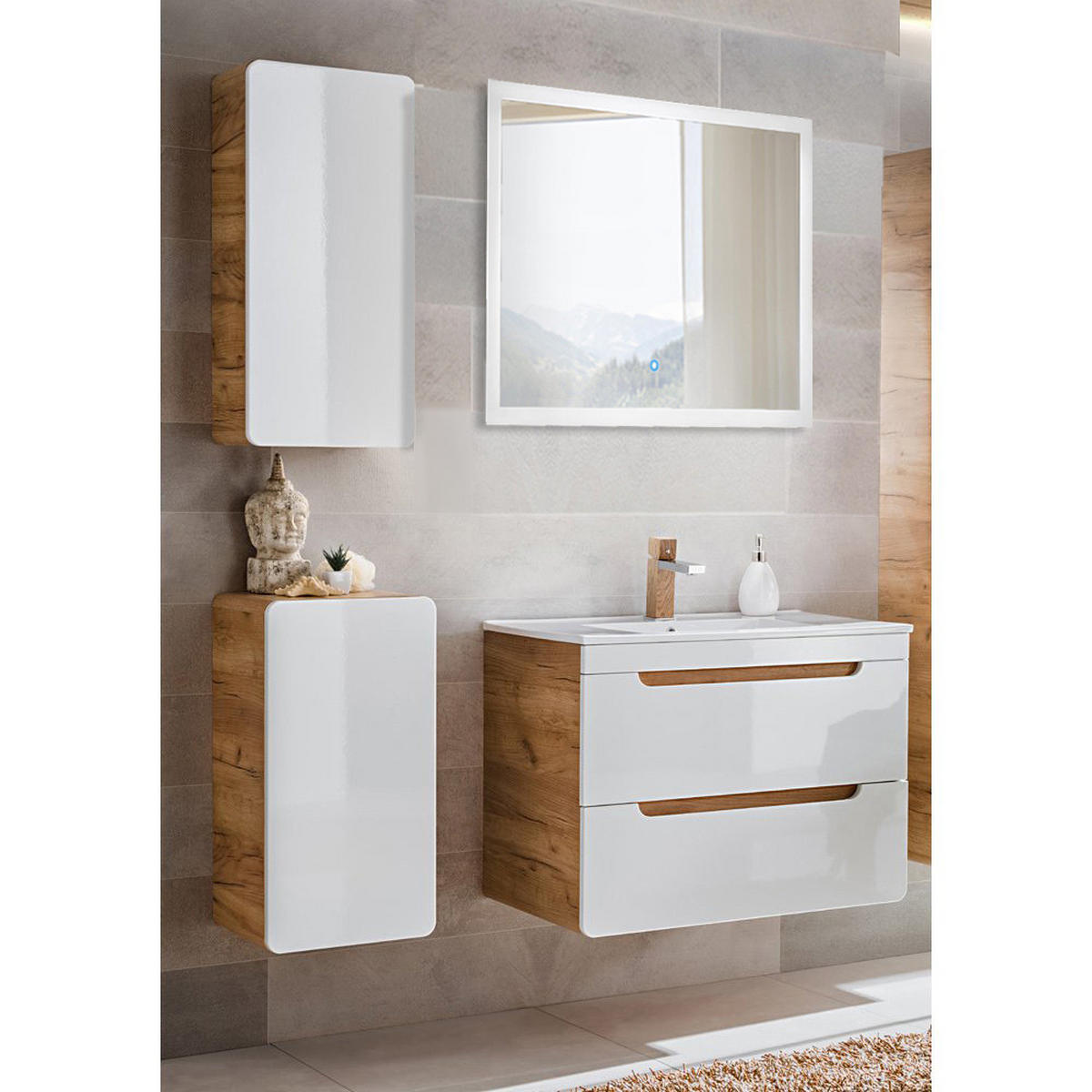 BADMÖBEL-SET 4-TLG. Luton-56 - Weiß, Holzwerkstoff (130/200/46cm) - Lomado