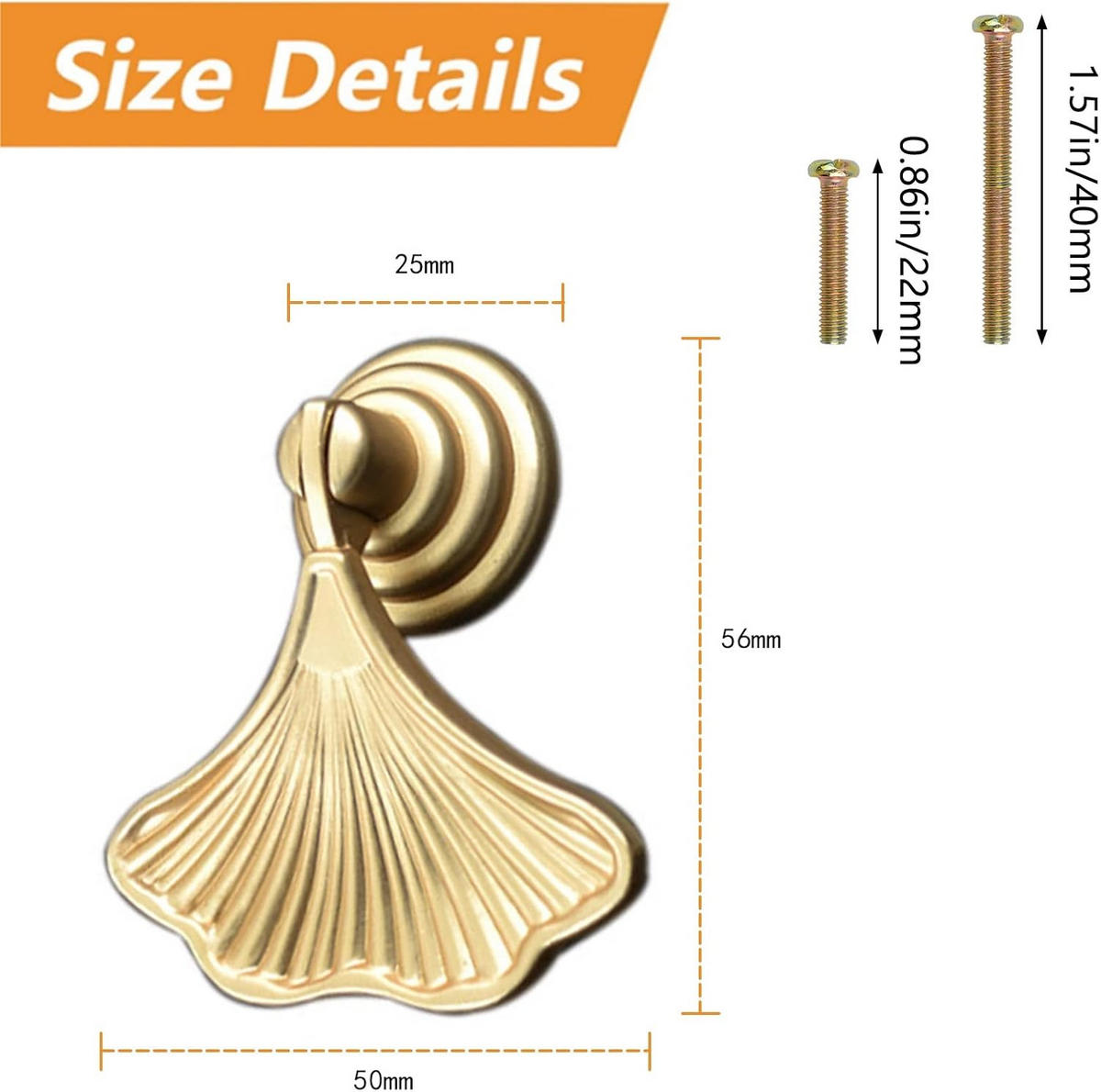 SCHRANKKNOPF Gold Ginkgo 6er-Set - Goldfarben, Metall (5/2/5.7cm)