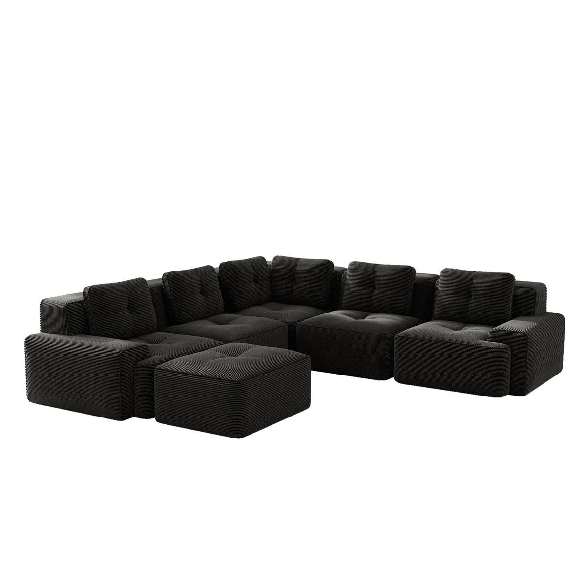 ECKSOFA 295/295/69 cm schwarz aus Cord mit 32D-Schaum und modularem Design - Schwarz, Textil (295/295cm) - OKWISH