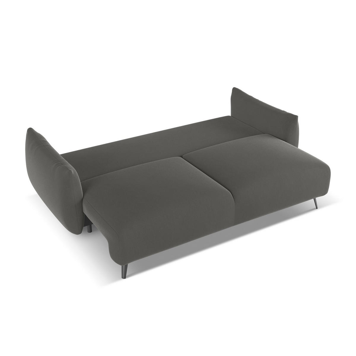 3-SITZER SOFA mit Schlaffunktion Samt Stoff Grau - Dunkelgrau/Schwarz, Textil/Metall (230/86/105cm) - LaMiaSofa