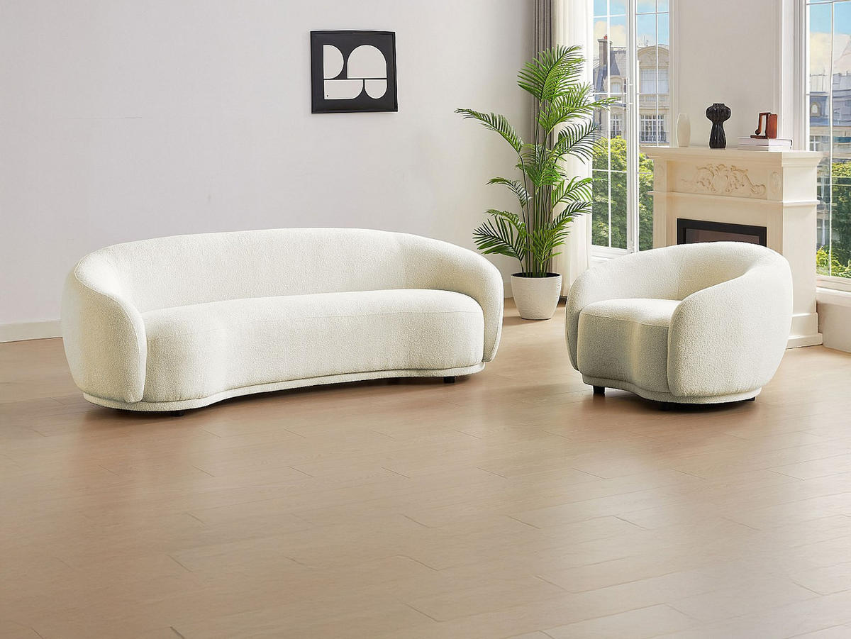COUCHGARNITUR mit Sessel - 4 Personen - stoff - weiß Bovana - Weiß, Holz/Textil (110/71/90cm) - Vente-Unique