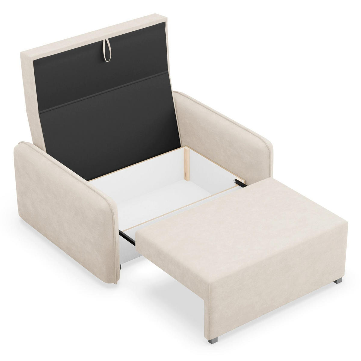 2-SITZER SCHLAFSOFA Duelia Hellbeige, hydrophobe Chenille - Ecru/Schwarz, Textil/Metall (144/85/124cm) - Selsey