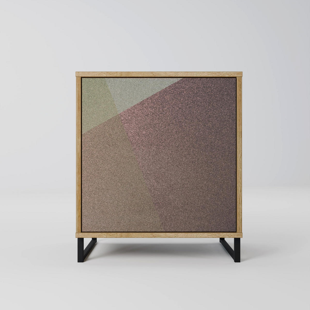 SIDEBOARD BEIGE GEOMETRY, Eichefarben, 57,5x42x72,5 cm, Schwarze Metallfüße - Eichefarben/Multicolor, Holzwerkstoff/Metall (57.5/72.5/42cm) - SpaceRebels