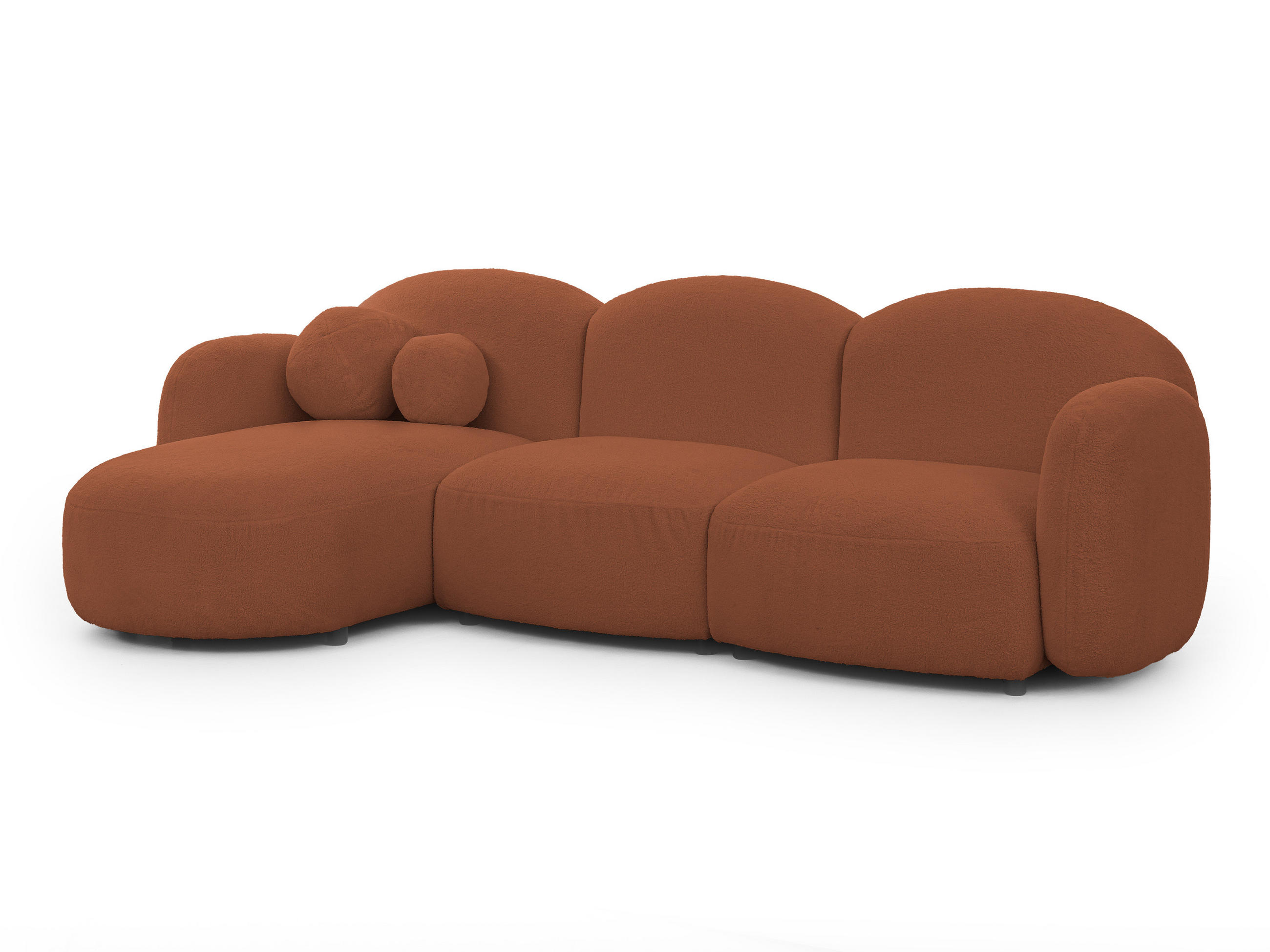 ECKSOFA Nuvola mit abgerundetem Design Terrakotta Bouclé-Stoff - Ottomane Links - Terra cotta/Schwarz, Holz/Kunststoff (268/146cm) - S-Style Möbel