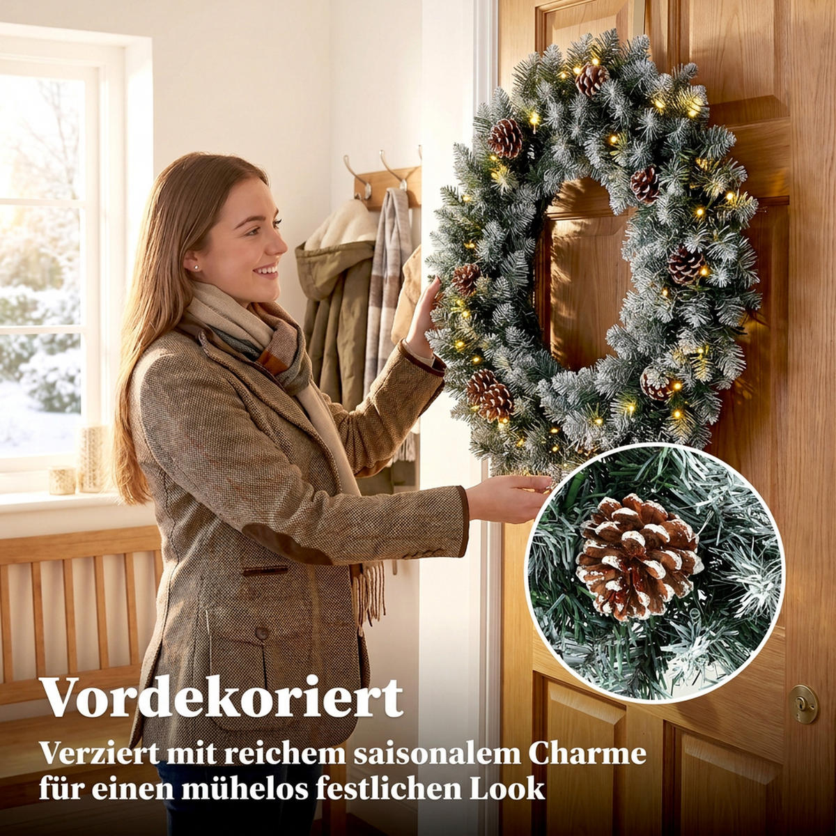 WEIHNACHTSKRANZ PVC Stahl Grün - Grün, Kunststoff (60/12/60cm) - HOMCOM