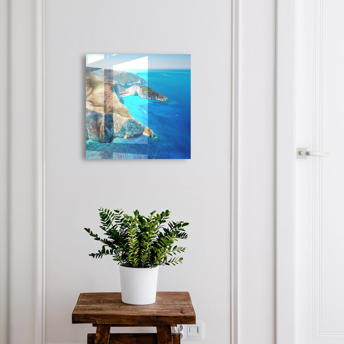 SCHLÜSSELBOX Weiß 30x30 cm – Türöffnung nach rechts - Französische Riviera - Blau, Metall (30/30/5cm) - TULUP