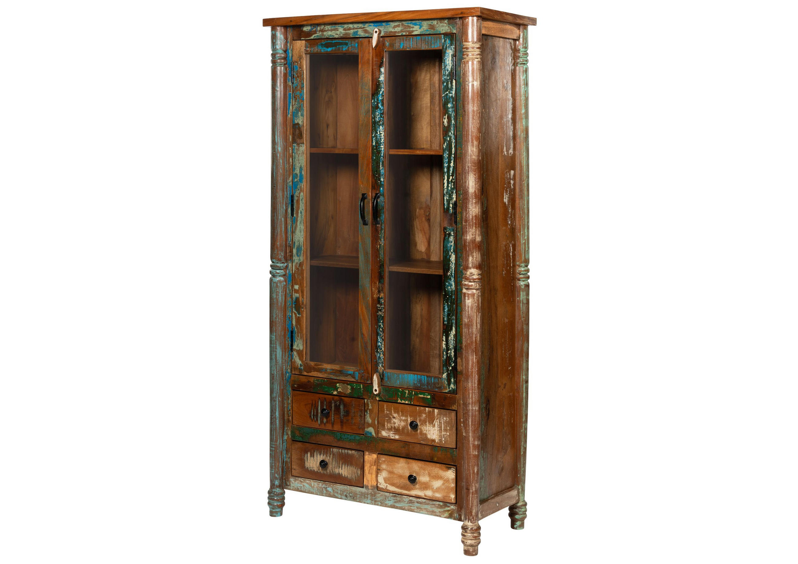 VITRINE Altholz 85x42x180 mehrfarbig lackiert FABLE #31 - Multicolor, Holz (85/180/42cm) - Massivmoebel24