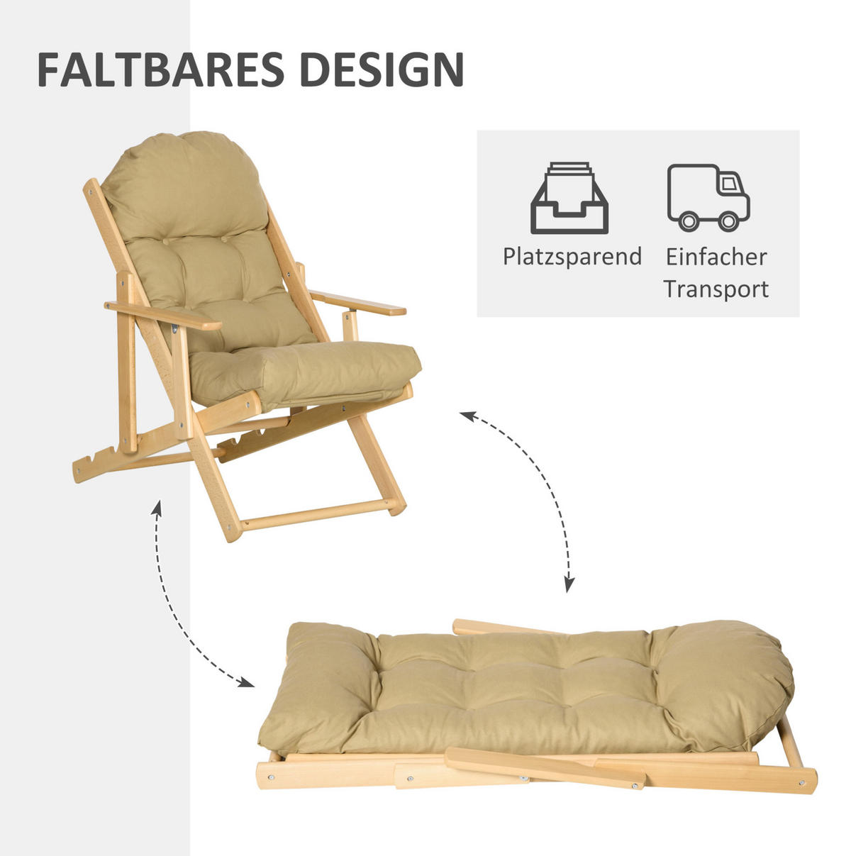 SESSEL 71/89/96 cm mit 3-stufiger Relaxfunktion & klappbarem Design - Braun, Textil (89/96/71cm) - BEAOK